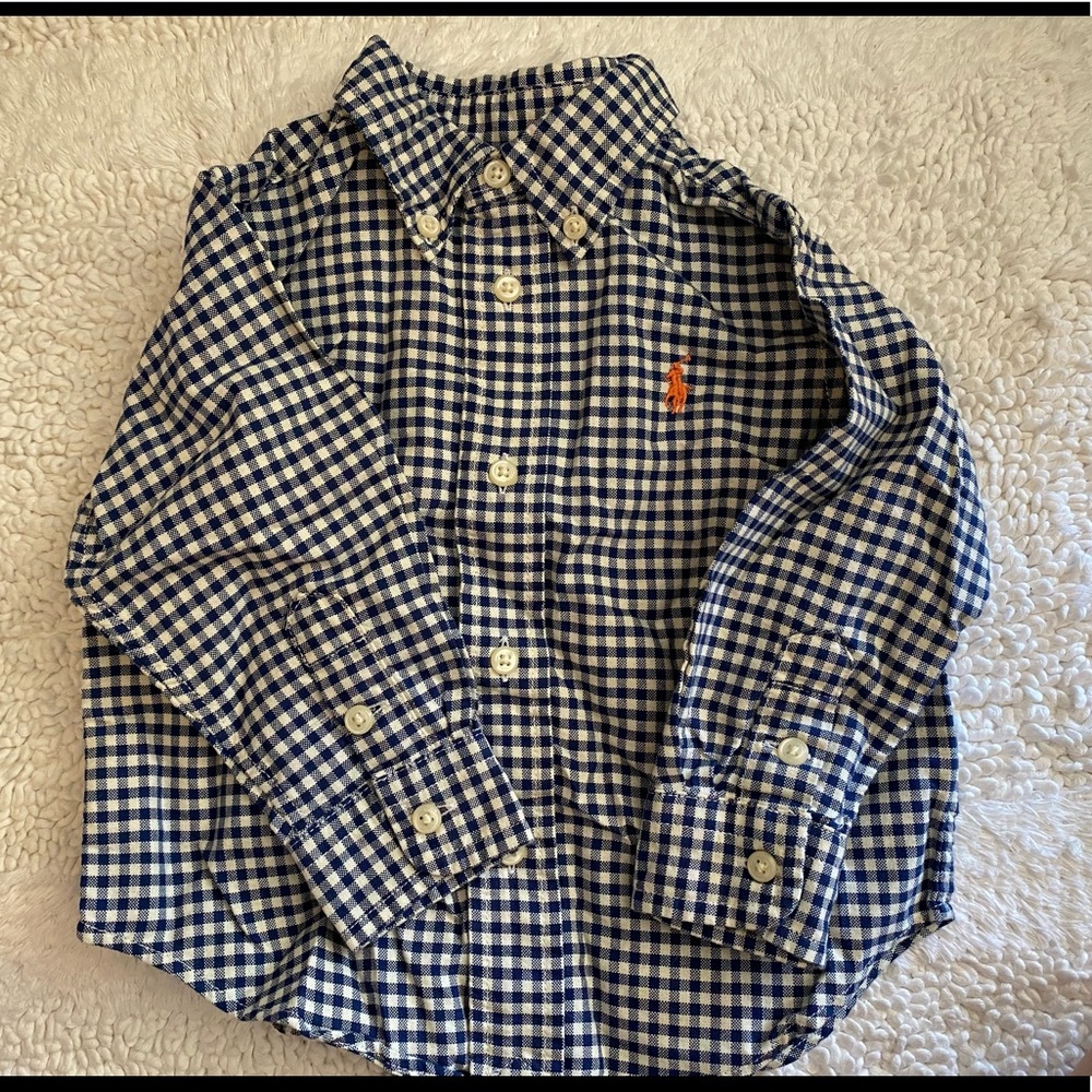 NWOT Ralph Lauren Baby, Blue and White Shirt 12 months